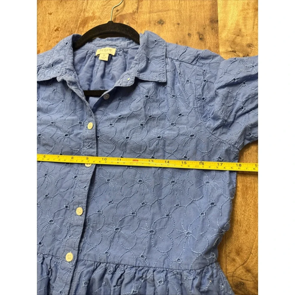 J Crew Women's Blue Eyelet Long Sleeve Mini Collared Shirt Dress‎ Preppy Sz 2